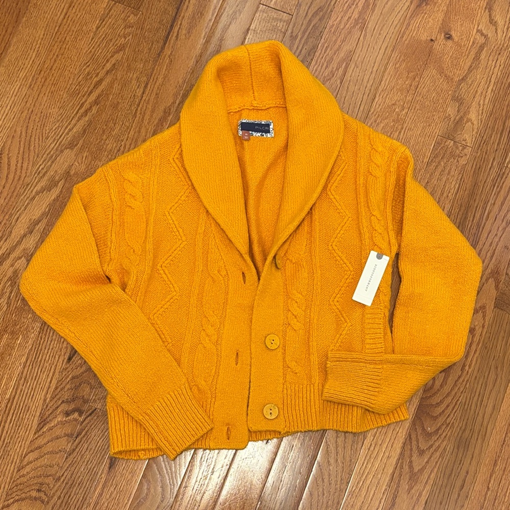 Cozy Anthropologie Pilcro Mustard Yellow Cable Knit Sweater